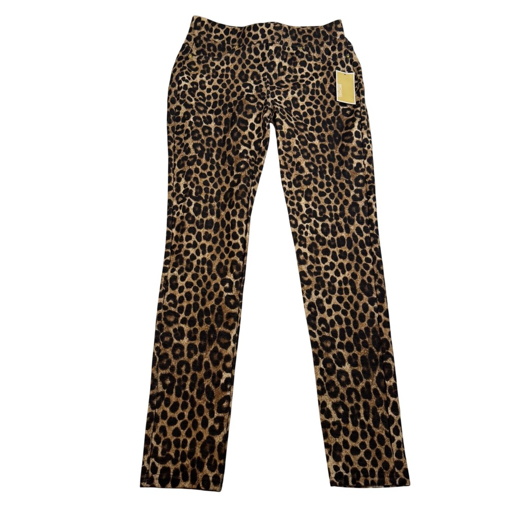 Michael Kors Leopard Print Leggings Dark Camel SF03E44DHT Womens Size S NWT